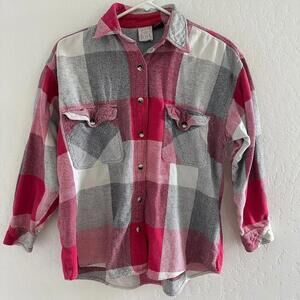 Sugar Blues Flannel Medium Women Plaid Button‎ Up Pink 100% cotton